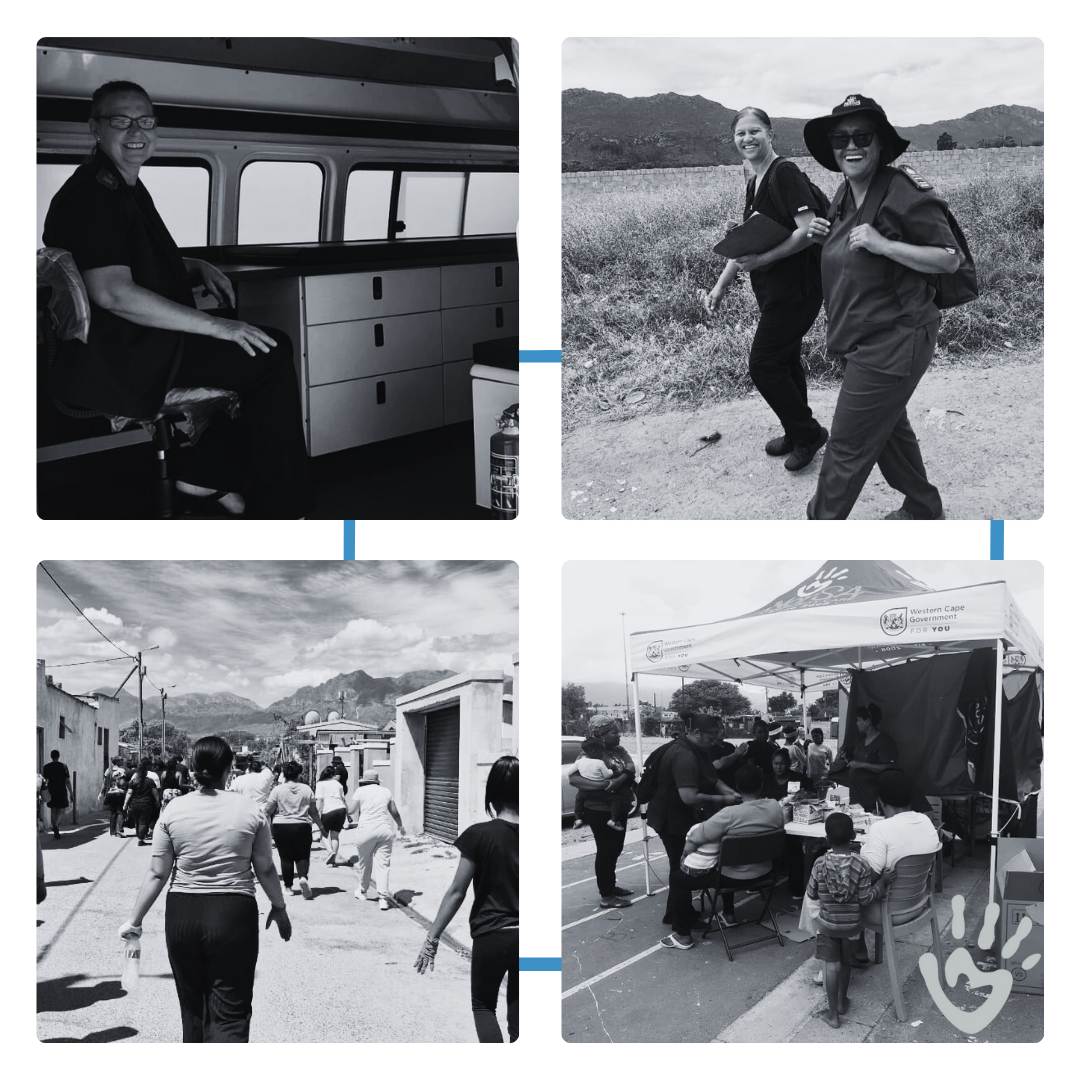 Health professionals in the field assessing patient needs and providing care in local communities.